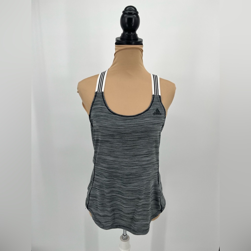Adidas gray marbled elastic straps criss cross back workout gym tank top sz S - Picture 2 of 10